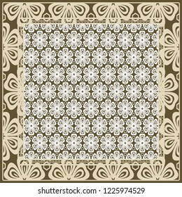 Geometric ornament with frame, border. Art-deco background. Bandanna, shawl, scarf, tablecloth design