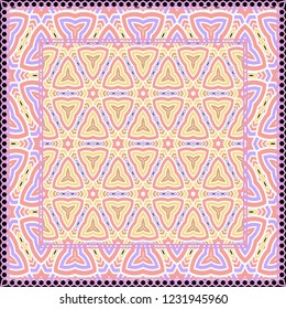 Geometric ornament with frame, border. Art-deco background. Bandanna, shawl, scarf, tablecloth design.