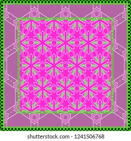 Geometric ornament with frame, border. Art-deco background. Bandanna, shawl, scarf, tablecloth design.