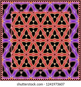 Geometric ornament with frame, border. Art-deco background. Bandanna, shawl, scarf, tablecloth design.