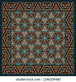 Geometric ornament with frame, border. Art-deco background. Bandanna, shawl, scarf, tablecloth design.