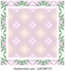 Geometric Ornament With Frame, Border. Art-Deco Background. Bandanna, Shawl, Scarf, Tablecloth Design.