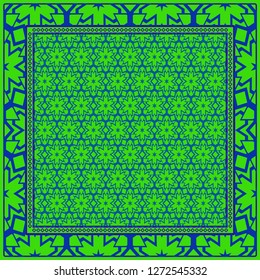Geometric Ornament With Frame, Border. Art-Deco Background. Bandanna, Shawl, Scarf, Tablecloth Design.