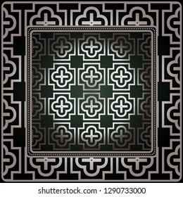 Geometric Ornament With Frame, Border. Art-Deco Background. Bandanna, Shawl, Scarf, Tablecloth Design.