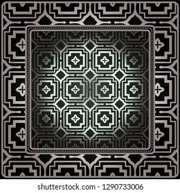 Geometric Ornament With Frame, Border. Art-Deco Background. Bandanna, Shawl, Scarf, Tablecloth Design.