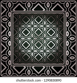 Geometric Ornament With Frame, Border. Art-Deco Background. Bandanna, Shawl, Scarf, Tablecloth Design.