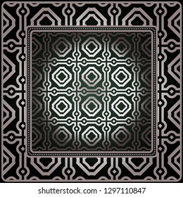 Geometric Ornament With Frame, Border. Art-Deco Background. Bandanna, Shawl, Scarf, Tablecloth Design.