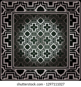 Geometric Ornament With Frame, Border. Art-Deco Background. Bandanna, Shawl, Scarf, Tablecloth Design.