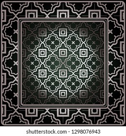 Geometric Ornament With Frame, Border. Art-Deco Background. Bandanna, Shawl, Scarf, Tablecloth Design.