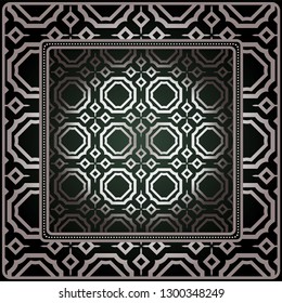 Geometric Ornament With Frame, Border. Art-Deco Background. Bandanna, Shawl, Scarf, Tablecloth Design.