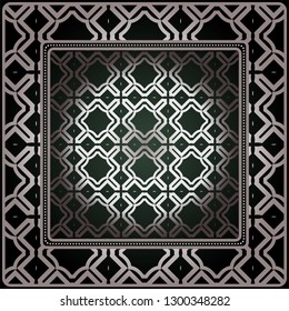 Geometric Ornament With Frame, Border. Art-Deco Background. Bandanna, Shawl, Scarf, Tablecloth Design.