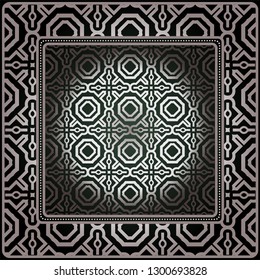 Geometric Ornament With Frame, Border. Art-Deco Background. Bandanna, Shawl, Scarf, Tablecloth Design.
