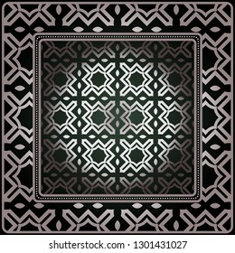 Geometric Ornament With Frame, Border. Art-Deco Background. Bandanna, Shawl, Scarf, Tablecloth Design.