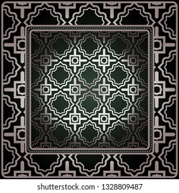 Geometric Ornament With Frame, Border. Art-Deco Background. Bandanna, Shawl, Scarf, Tablecloth Design.