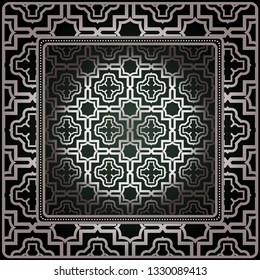 Geometric Ornament With Frame, Border. Art-Deco Background. Bandanna, Shawl, Scarf, Tablecloth Design.
