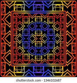 Geometric Ornament With Frame, Border. Art-Deco Background. Bandanna, Shawl, Scarf, Tablecloth Design.