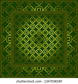 Geometric Ornament With Frame, Border. Art-Deco Background. Bandanna, Shawl, Scarf, Tablecloth Design.