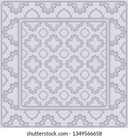 Geometric Ornament With Frame, Border. Art-Deco Background. Bandanna, Shawl, Scarf, Tablecloth Design.