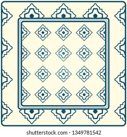 Geometric Ornament With Frame, Border. Art-Deco Background. Bandanna, Shawl, Scarf, Tablecloth Design. Blue milk color.