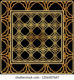 Geometric Ornament With Frame, Border. Art-Deco Background. Bandanna, Shawl, Scarf, Tablecloth Design.