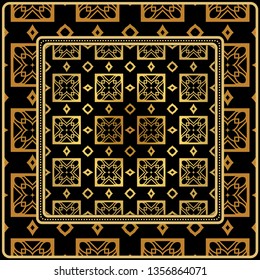 Geometric Ornament With Frame, Border. Art-Deco Background. Bandanna, Shawl, Scarf, Tablecloth Design.