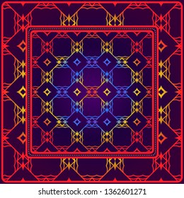 Geometric Ornament With Frame, Border. Art-Deco Background. Bandanna, Shawl, Scarf, Tablecloth Design.