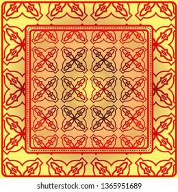 Geometric Ornament With Frame, Border. Art-Deco Background. Bandanna, Shawl, Scarf, Tablecloth Design.