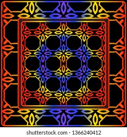 Geometric Ornament With Frame, Border. Art-Deco Background. Bandanna, Shawl, Scarf, Tablecloth Design.