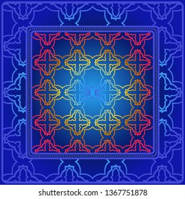 Geometric Ornament With Frame, Border. Art-Deco Background. Bandanna, Shawl, Scarf, Tablecloth Design.
