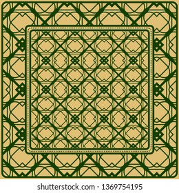 Geometric Ornament With Frame, Border. Art-Deco Background. Bandanna, Shawl, Scarf, Tablecloth Design.