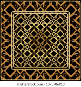 Geometric Ornament With Frame, Border. Art-Deco Background. Bandanna, Shawl, Scarf, Tablecloth Design.