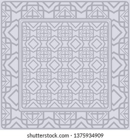 Geometric Ornament With Frame, Border. Art-Deco Background. Bandanna, Shawl, Scarf, Tablecloth Design.