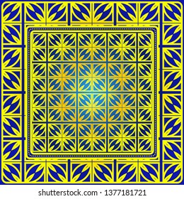 Geometric Ornament With Frame, Border. Art-Deco Background. Bandanna, Shawl, Scarf, Tablecloth Design.