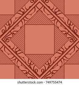 Geometric ornament with frame, border. Line art, lace background. Vector illustration. Brown color