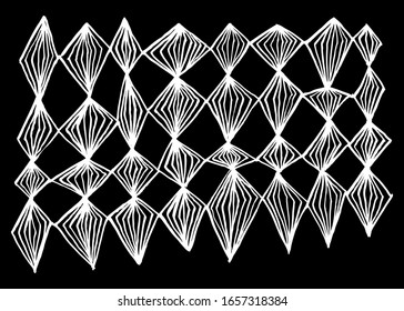 Geometric ornament of garland of rhombuses. Black and white vector illustration. Can be used in social networks, for articles, publications, postcards, print, poster, sticker, on a T-shirt.