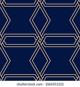 Geometric ornament. Golden blue seamless pattern for web, textile and wallpapers
