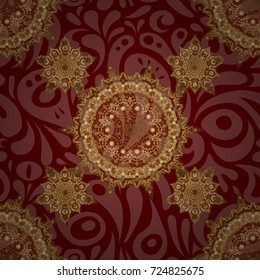 Geometric ornament with golden elements. Golden texture. Vector seamless pattern with gold gradient on red background. Seamless geometric pattern. Abstract geometric sketch.