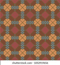 Geometric ornament with green rhombuses. Otena ocher and orange. Vector linear image. Bright spots. Design. Ornament for tiles. Home, cozy theme. Minimalism, abstraction, stylization.