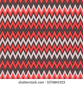 Geometric ornament with horizontal zigzags.Corners and waves. Red, brown and white.Abstract composition.Minimalism. Vector image.Design.Pattern for decoration.Decorative stripes.Print fabric.Comfort.