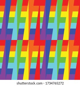 Geometric ornament make up seamless pattern. Bright colors of the rainbow will maintain a good mood.