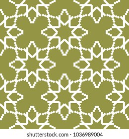 Geometric ornament. Olive green and white seamless pattern for web, textile and wallpapers