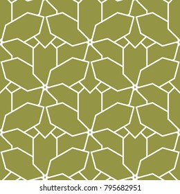 Geometric ornament. Olive green and white seamless pattern for web, textile and wallpapers
