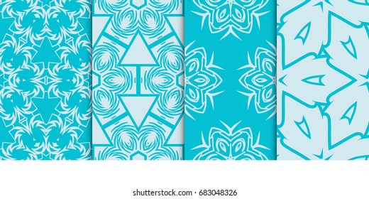 geometric ornament on blue background. Seamless vector illustration. For interior design, wallpaper