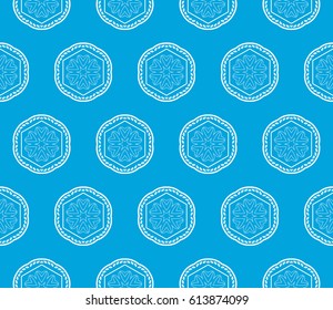 geometric ornament on color background. Seamless vector illustration. For interior design, wallpaper, greeting card, fabric print, scrapbooking