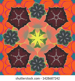 Geometric ornament with orange, brown and gray elements. Vector seamless pattern with motley gradients. Abstract geometric sketch. Seamless geometric pattern.