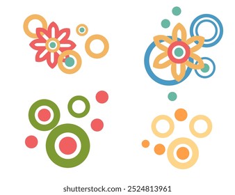 Patrón de adorno geométrico con Formas simétricas en colores pastel vibrantes. Ideal para diseños decorativos y estampados textiles de Elementos modernos y clásicos. Ilustración vectorial aislada en blanco.