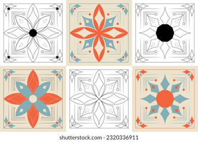 conjunto de fichas de patrón de ornamento geométrico	