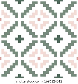 Geometric ornament of rhombuses and flowers in the native American style. Seamless vector pattern for web, print, textile, wallpaper, card, wrapping paper and background