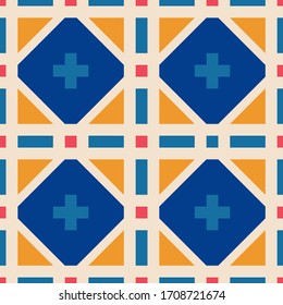 Ornamento geométrico de rombos y triángulos al estilo americano nativo. Patrón vectorial sin problemas para la web, impresión, textil, papel tapiz, tarjeta, papel de envoltura y fondo