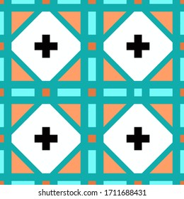 Geometric ornament of rhombuses and triangles in the native American style. Seamless vector pattern for web, print, textile, wallpaper, card, wrapping paper and background